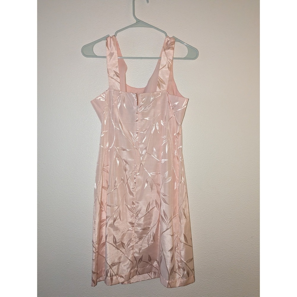 Vintage 90s Betsy Lauren Pale Pink Satin Metallic‎ Floral Dress